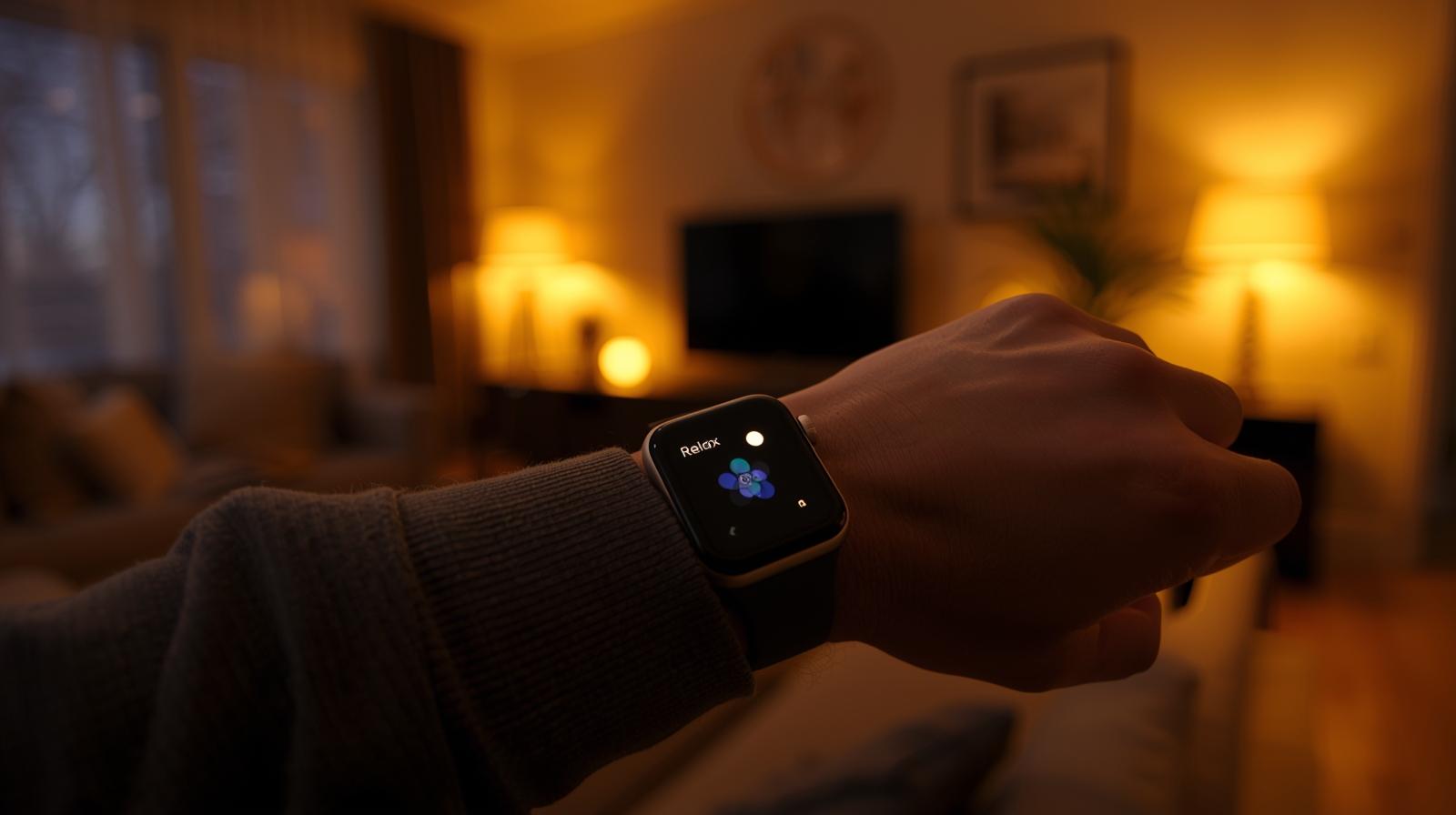 Warm, Golden Glow, With A User’s Smartwatch Display